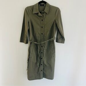 Marc O’Polo Olive Button Down Belted Shirt Dress XS NWOT CLASSIC TAILORED
